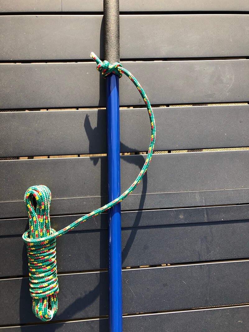 attach rope to pond rake